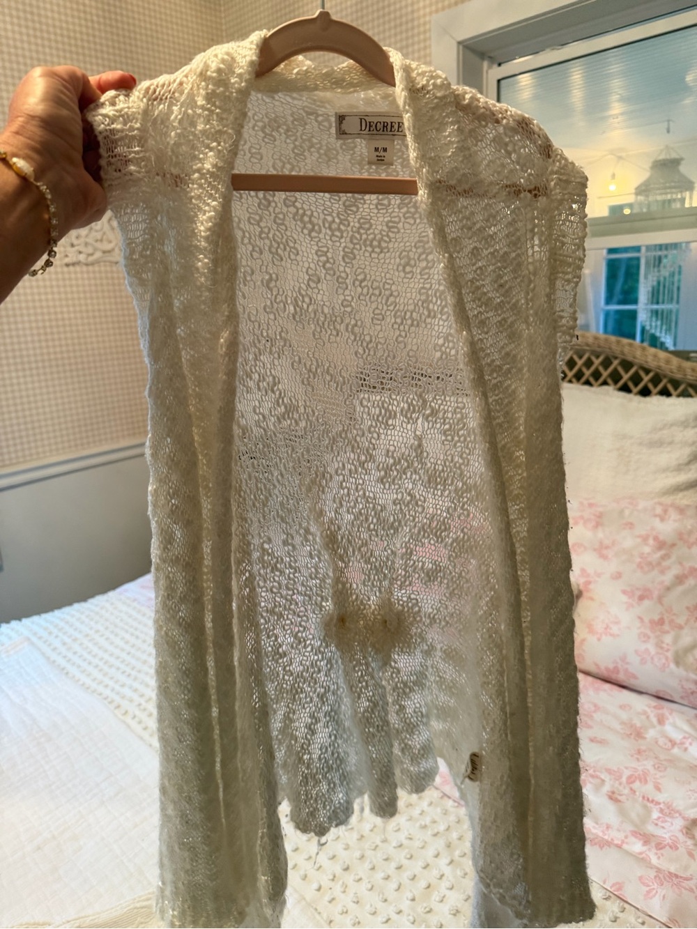 Decree Open Knit Ivory Lightweight Cardigan
